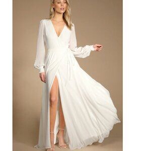 Lulus My Whole Heart Long Sleeve White Wrap Dress Size Small